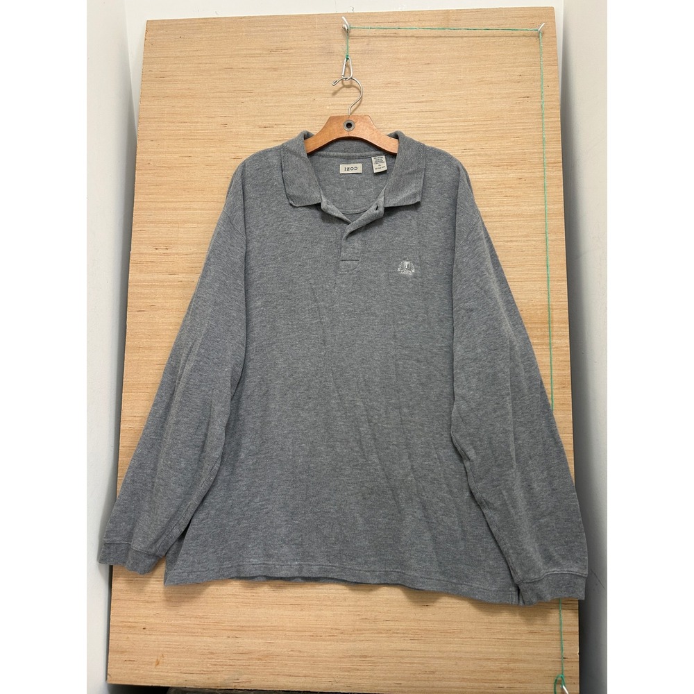 IZOD Mens Long Sleeve Polo Shirt XL Gray Cotton Pique Embroidered Logo